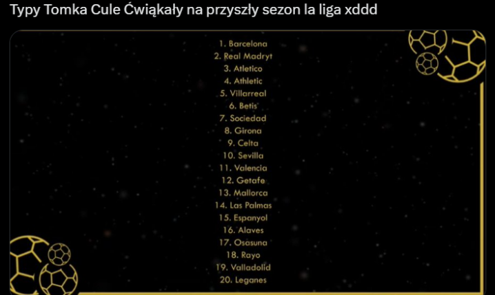Przedsezonowe TYPY NA UKŁAD TABELI LaLiga według Tomasza Ćwiąkały :D