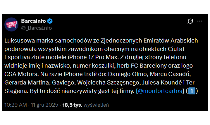 Takie ZŁOTE PREZENTY dostali piłkarze Barcelony O.o