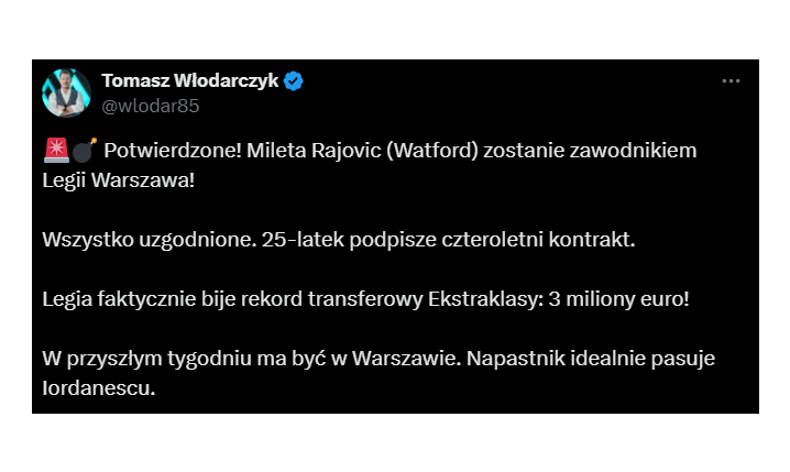 Legia BIJE REKORD TRANSFEROWY EKSTRAKLASY! 3 MLN EURO ZA...