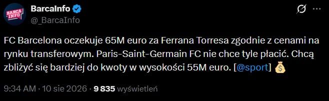 HIT! Tyle Barca OCZEKUJE od PSG za Ferrana Torresa! TANIO NIE JEST!