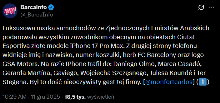 Takie ZŁOTE PREZENTY dostali piłkarze Barcelony O.o