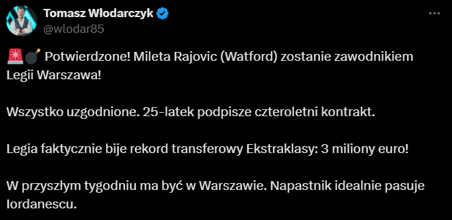 Legia BIJE REKORD TRANSFEROWY EKSTRAKLASY! 3 MLN EURO ZA...