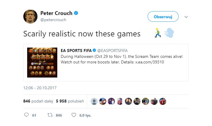Reakcja Petera Croucha na swoją nową kartę w FIFA 18!