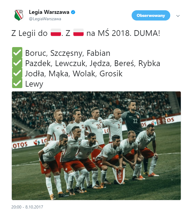 Kadra reprezentacji Polski według Legii :D