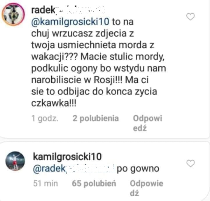 Kamil Grosicki na Instagramie odpowiedział kibicowi