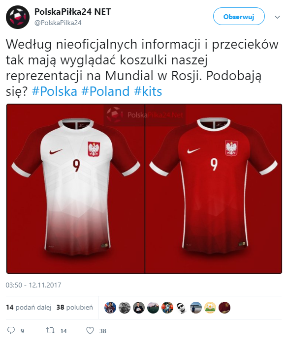 Tak mogą wyglądać koszulki Polski na Mundial w Rosji!