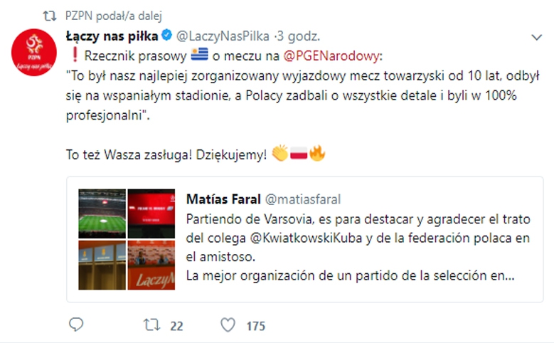 Rzecznik prasowy Urugwaju zachwycony organizacją meczu z Polską