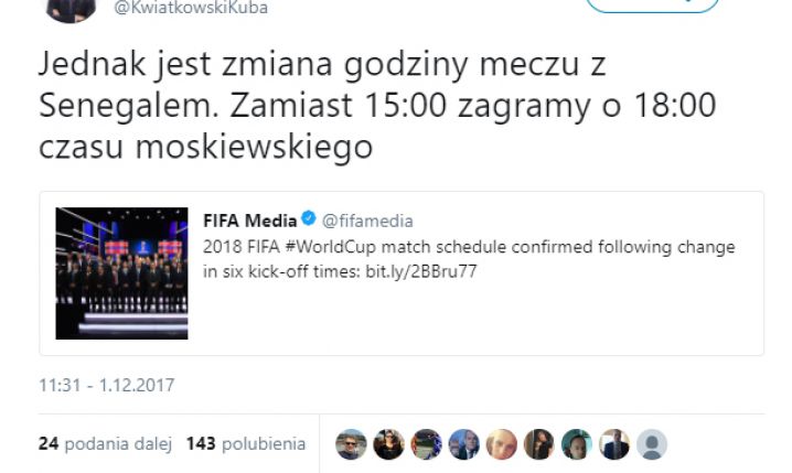 A jednak! FIFA zmienia godzinę meczu Polska - Senegal
