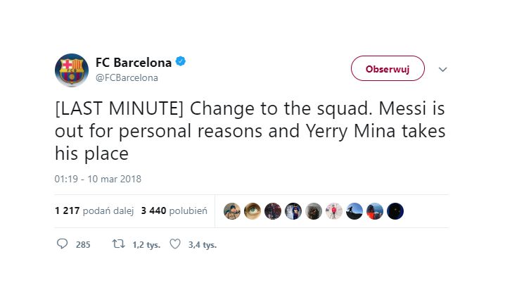 Zmiana w kadrze Barcy na mecz z Malagą!