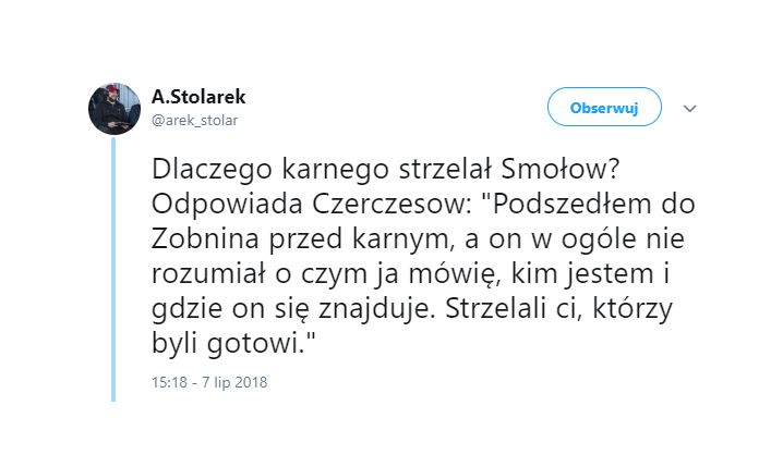 Dlatego karnego strzelał Smolov