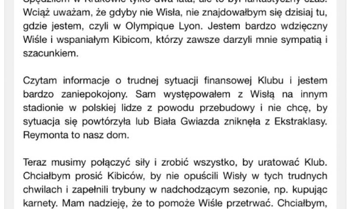 Wiadomość Marcelo do kibiców Wisły Kraków