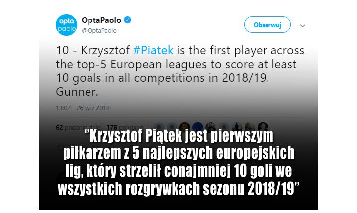 Piątek strzelił jako pierwszy 10 goli z TOP 5 lig Europy!