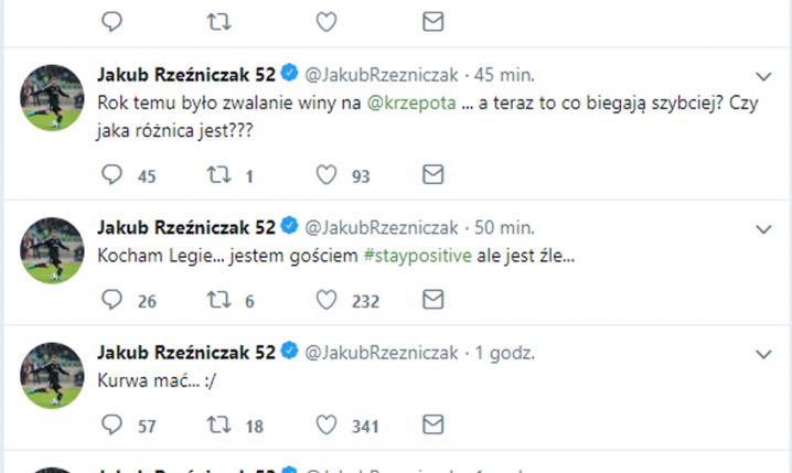 Wpisy Rzeźniczaka podczas meczu Legii