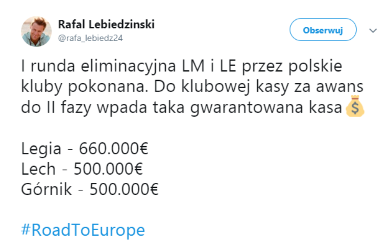 Tyle Polskie kluby zarobiły za awans do kolejnej rundy