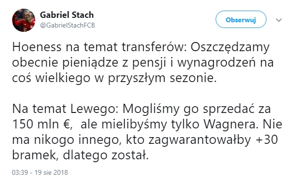 Hoeness o tym, dlaczego nie sprzedali Lewandowskiego