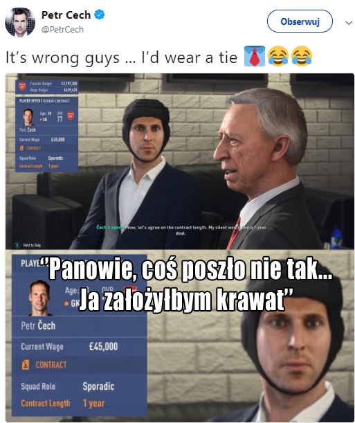 Tak Petr Cech skomentował swój wygląd w FIFA 19... :D