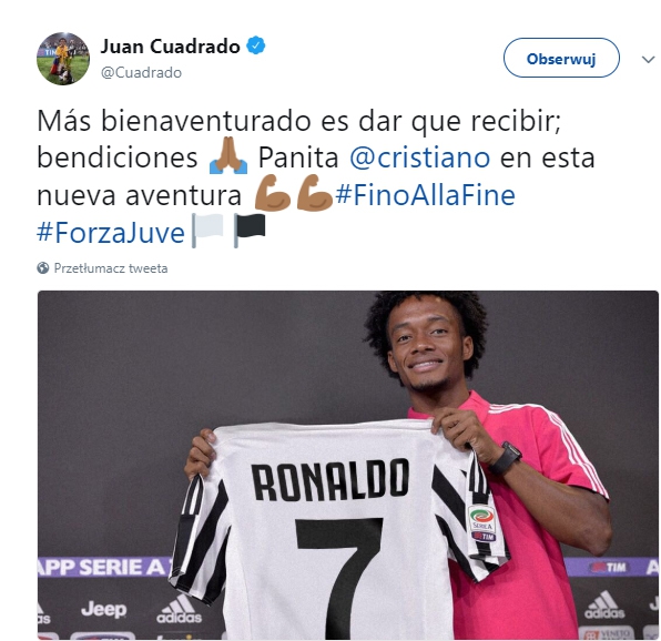 Cuadrado przekazał ''7'' Cristiano Ronaldo