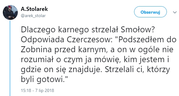 Dlatego karnego strzelał Smolov