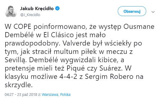 ''COPE'': Dlatego Dembele znowu PODPADŁ Valverde