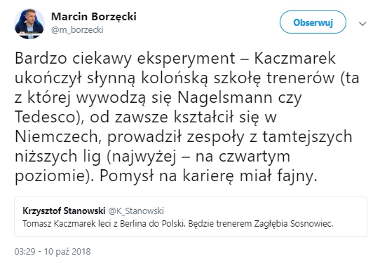 Tomasz Kaczmarek zostanie trenerem Zagłębia Sosnowiec