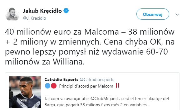 Malcom zostanie piłkarzem Barcelony!