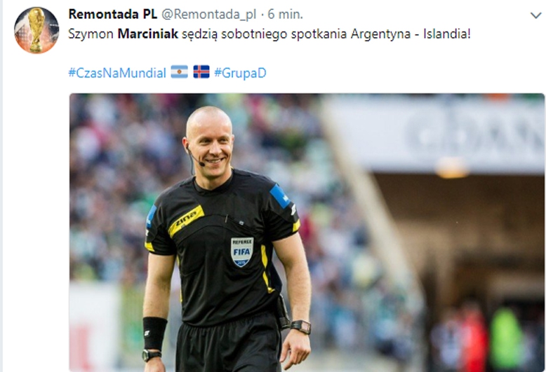 Szymon Marciniak poprowadzi mecz Argentyna - Islandia