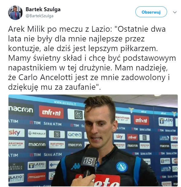 Słowa Milika po wygranym meczu z Lazio