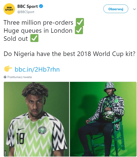 Olbrzymia sprzedaż koszulek reprezentacji Nigerii... WOW!