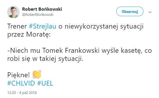 Tak Andrzej Strejlau skomentował pudło Moraty... :D