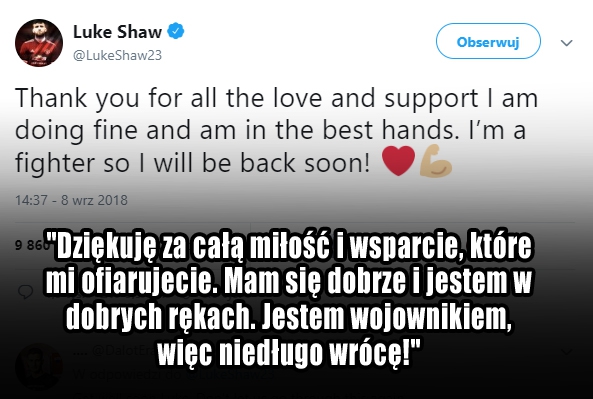 WIADOMOŚĆ Luke'a Shawa po groźnym urazie