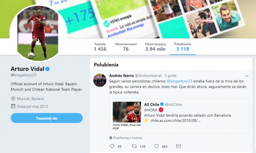 Arturo Vidal polubił ciekawy wpis na Twitterze... :D