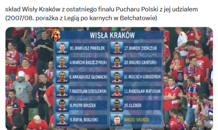 SKŁAD WISŁY Kraków z ich ostatniego finału PP w 2008 roku!