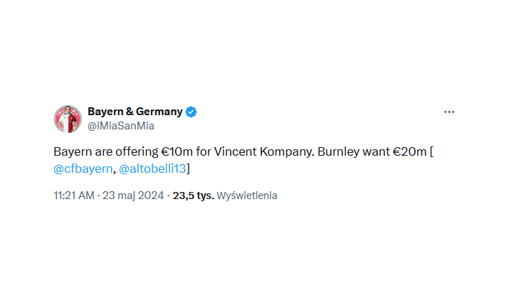 HIT! Tyle Bayern OFERUJE Burnley za Kompany'ego XD