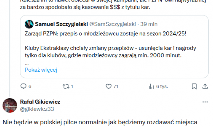 ODPOWIEDŹ Rafała Gikiewicza na wpisy dot. POZOSTAWIENIA przepisu o młodzieżowcu!