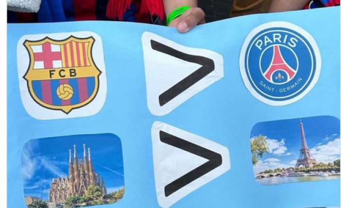 TRANSPARENT kibiców Barcelony przed meczem z PSG xD
