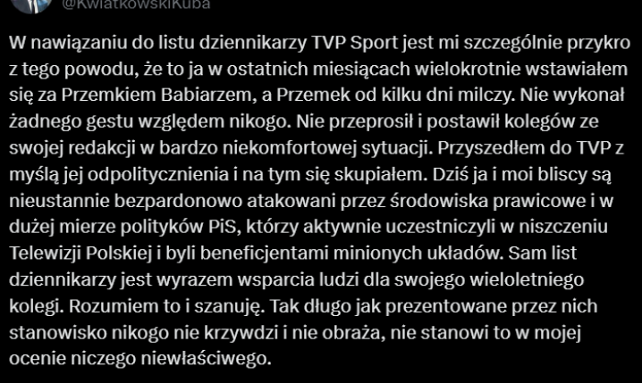 ODPOWIEDŹ dyrektora TVP Sport na list w OBRONIE Przemysława Babiarza O.o