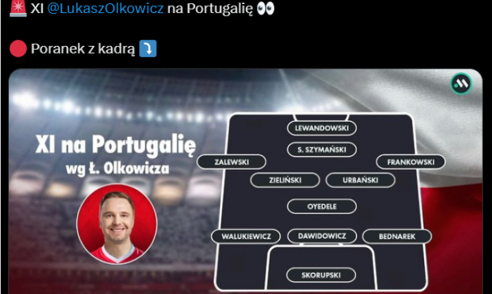 PROPONOWANA XI na mecz z Portugalią według Łukasza Olkowicza!