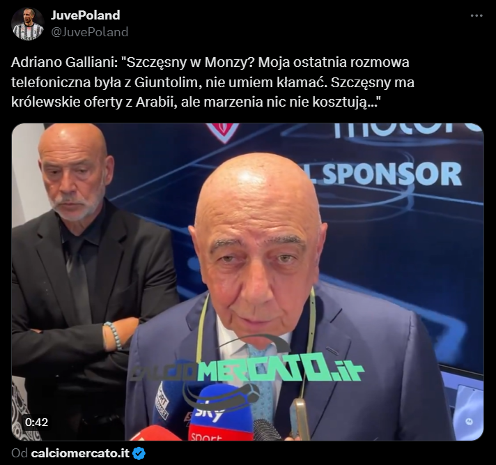 Adriano Galliani nt. TRANSFERU Szczęsnego do Monzy!