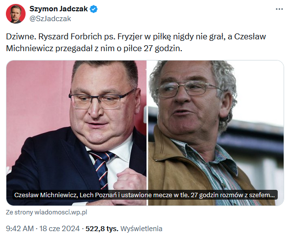 TWEET Szymona Jadczaka z nawiązaniem do ostatnich ''WYSTĘPÓW'' Czesława Michniewicza XD