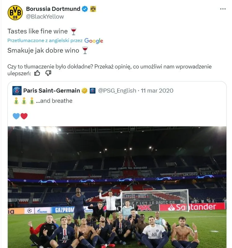 Tak BVB ZAKPIŁO z posta PSG z 2020 roku!