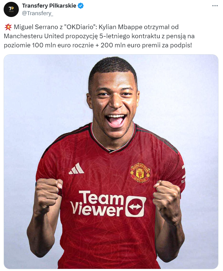 HIT! Taką PENSJĘ miał zaoferować Manchester United Kylianowi Mbappe xD