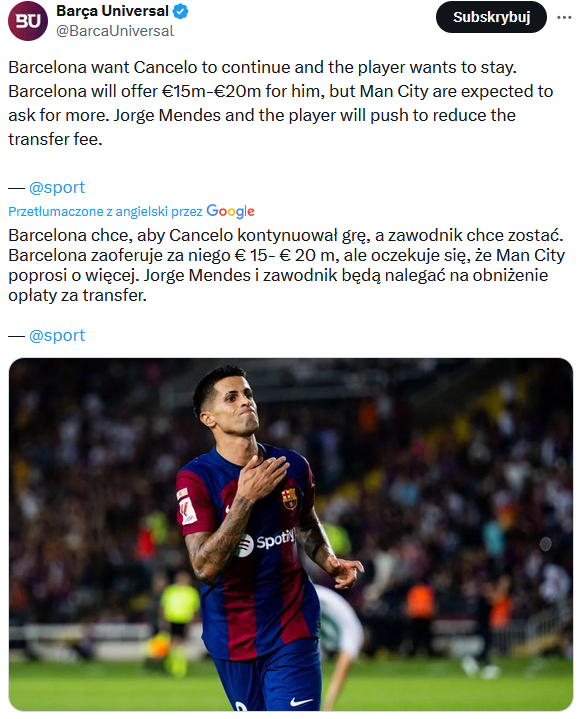 Wiadomo ile Barca ZAOFERUJE ZA WYKUP Joao Cancelo xD