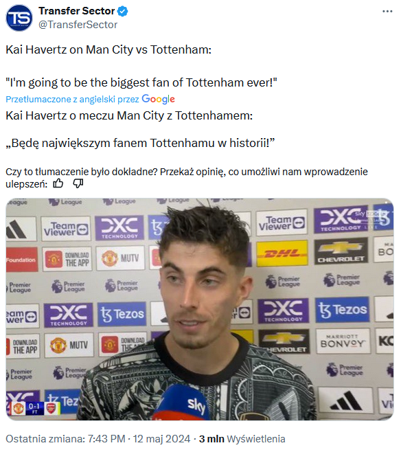 SŁOWA Kaia Havertza przed meczem Manchesteru City z Tottenhamem xD