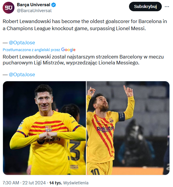 Lewy zapisał się w historii Barcelony! POLAK POBIŁ WYCZYN LEO MESSIEGO!