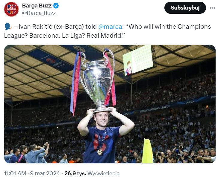 Ivan Rakitić WYTYPOWAŁ kto wygra Ligę Mistrzów i La Liga w tym sezonie :D