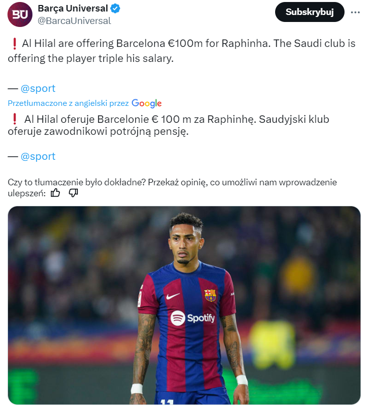 Oto klub, który OFERUJE 100 MLN EURO za Raphinhę!