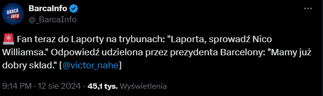 ODPOWIEDŹ Laporty na pytanie kibica o Nico Williamsa xD