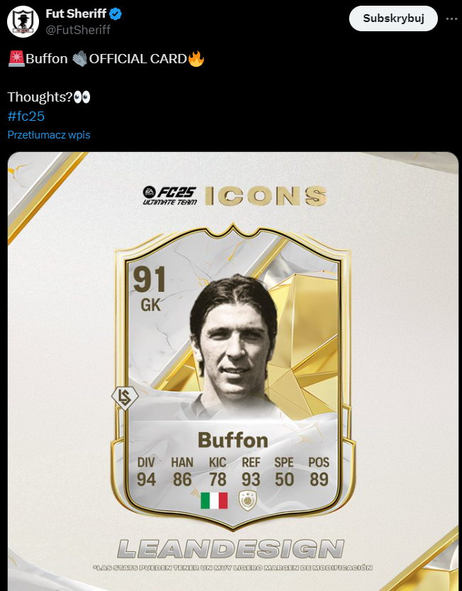 KARTA IKONY Gianluigiego Buffona w grze EA Sports FC 25!