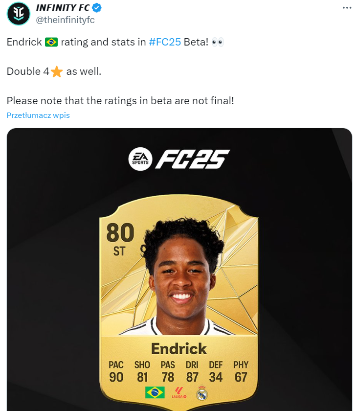 OVERALL Endricka w wersji BETA gry EA Sports FC 25!