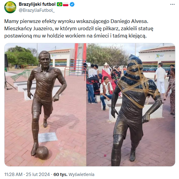 Tak aktualnie wygląda STATUA Daniego Alvesa w jego rodzinnym mieście O.o